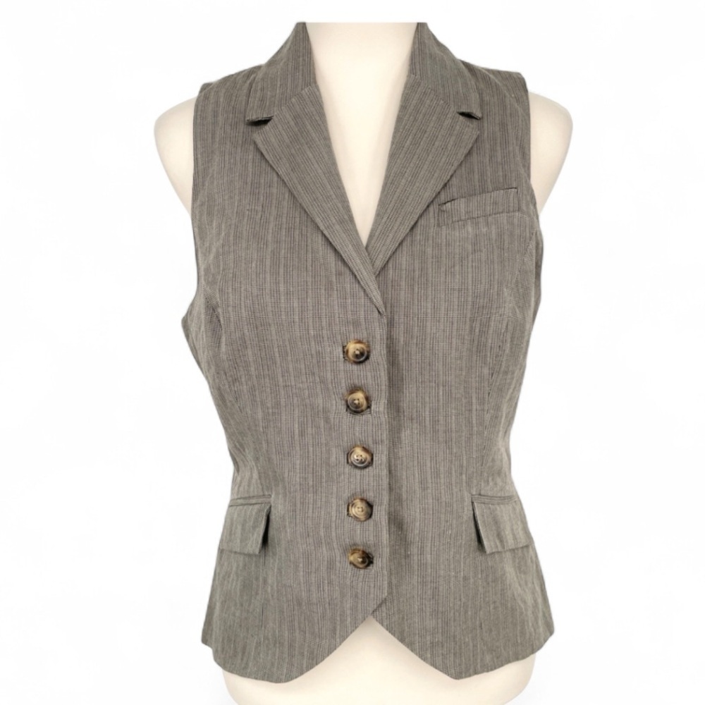 CAbi Gray Striped Vest with Button Detail